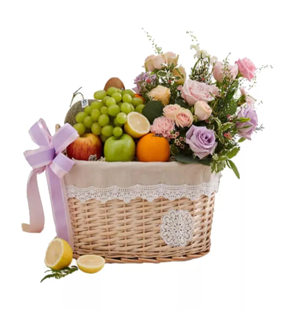 Basket Of Fruits And Flowers