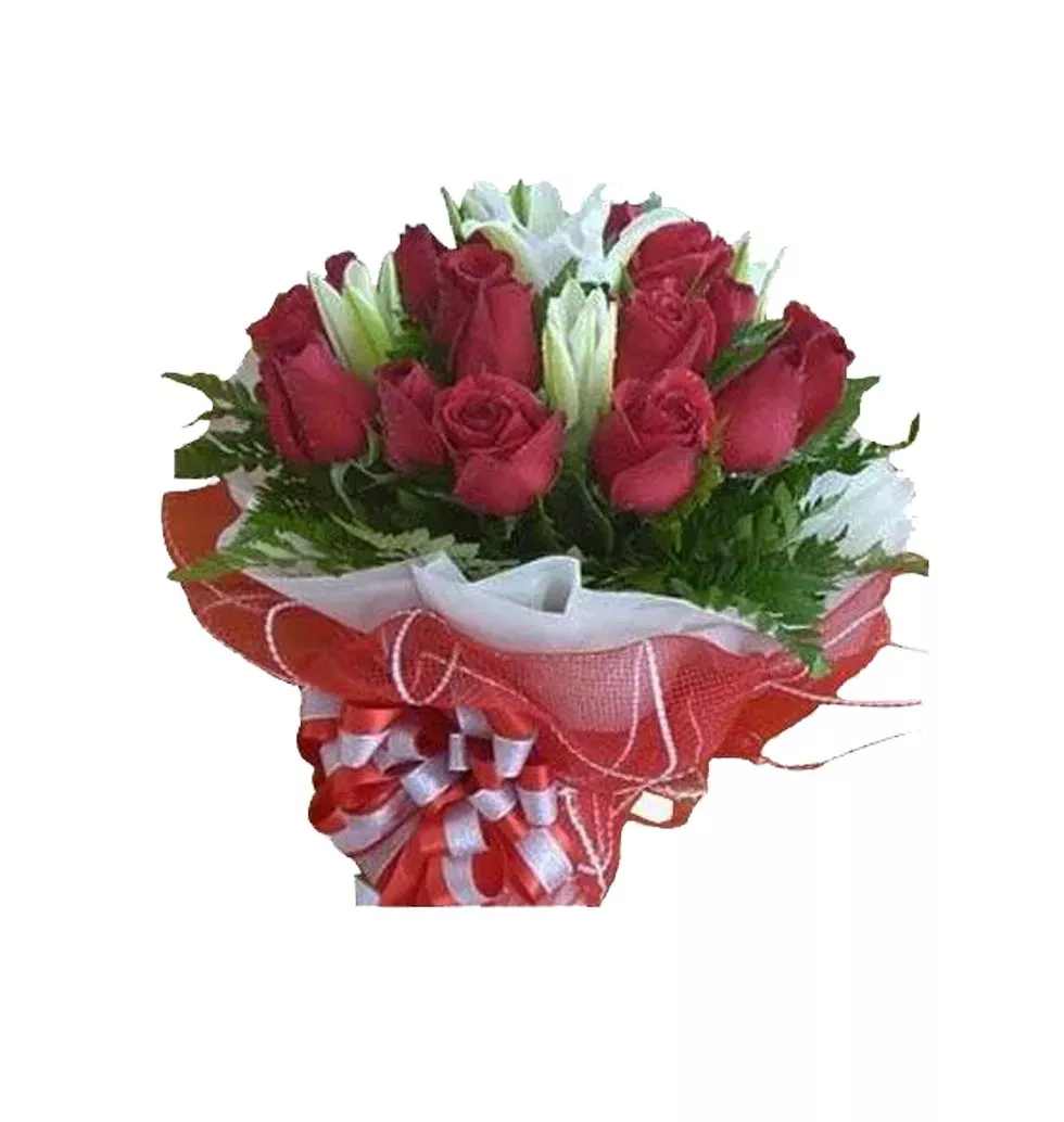 Aromatic Selection of 9 Red Roses and Lilies
