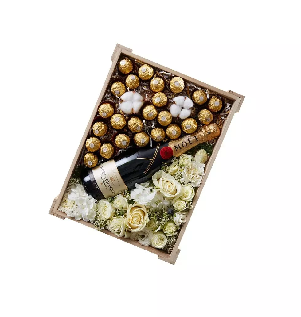 Basket Of Chocolates And Champagne
