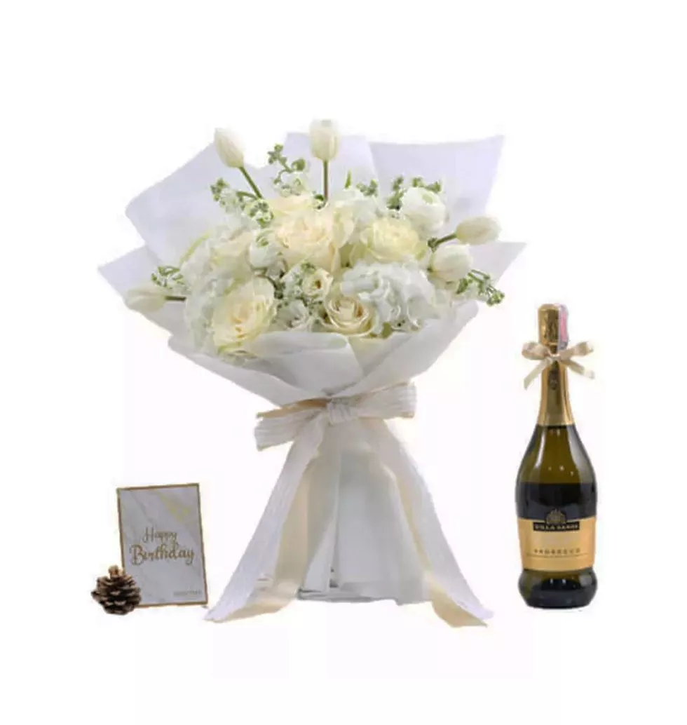 Beautiful Floral Bouquet With Wine Set