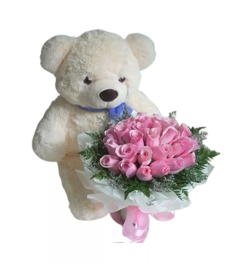 Bouquet And A Large Teddy