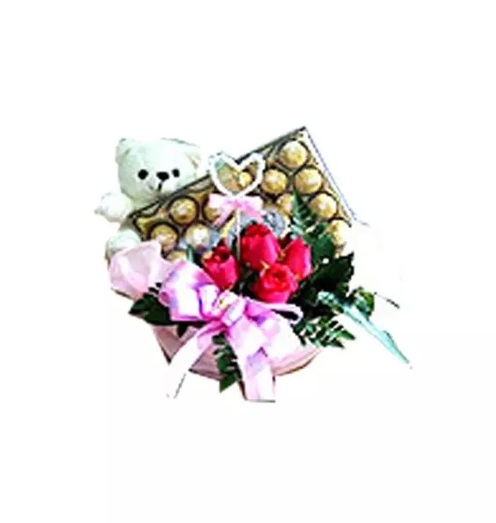 Chocolates And Bouquet Roses