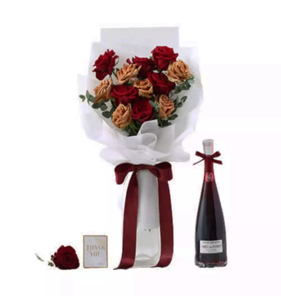 Decorative Wine And Flower Gift