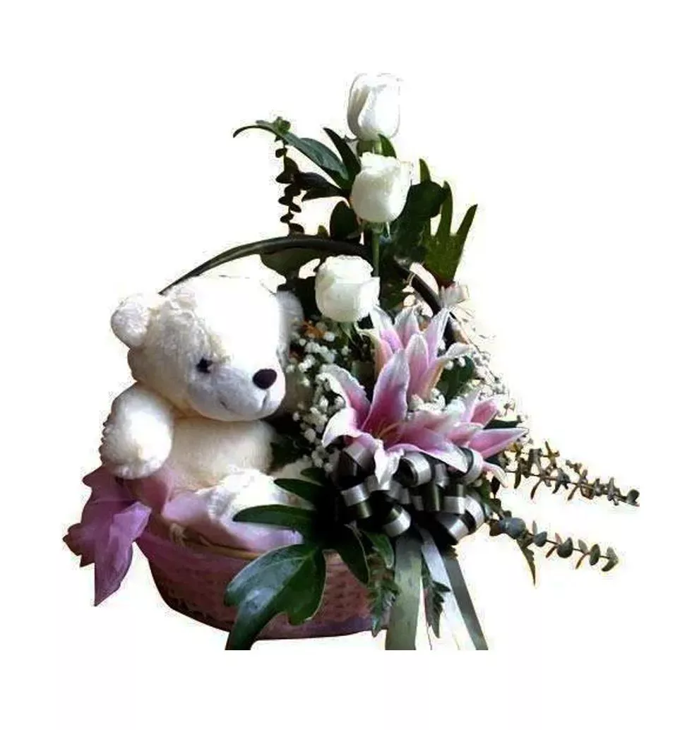 Fresh Assorted Flowers Bunch with Adorable Teddy