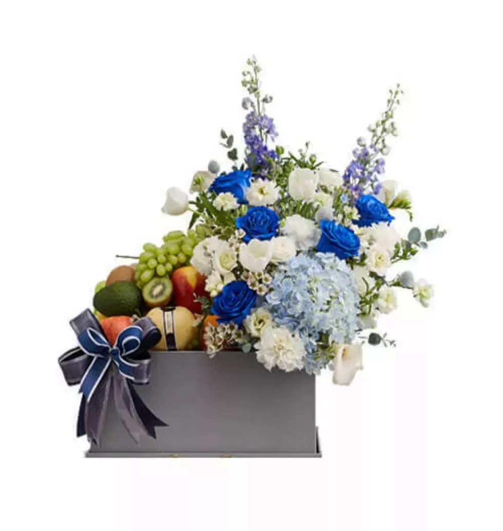 Fruit Box With Floral Arrangement
