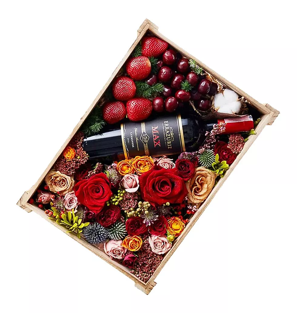 Magical Flowers And Wine Basket
