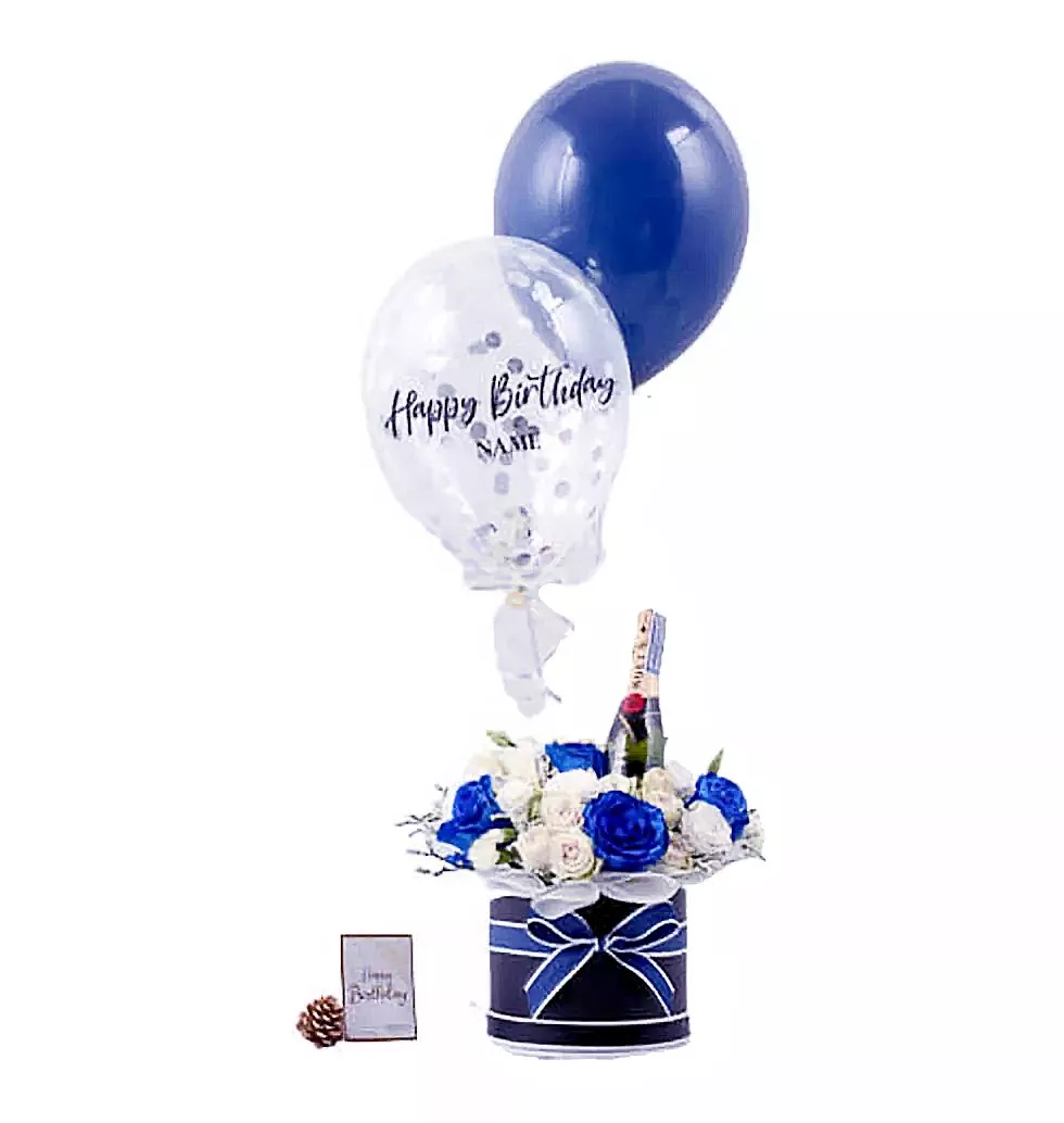 Package Of Flowers Champagne Balloons