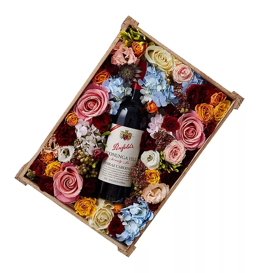 Present Of Wine And Flowers