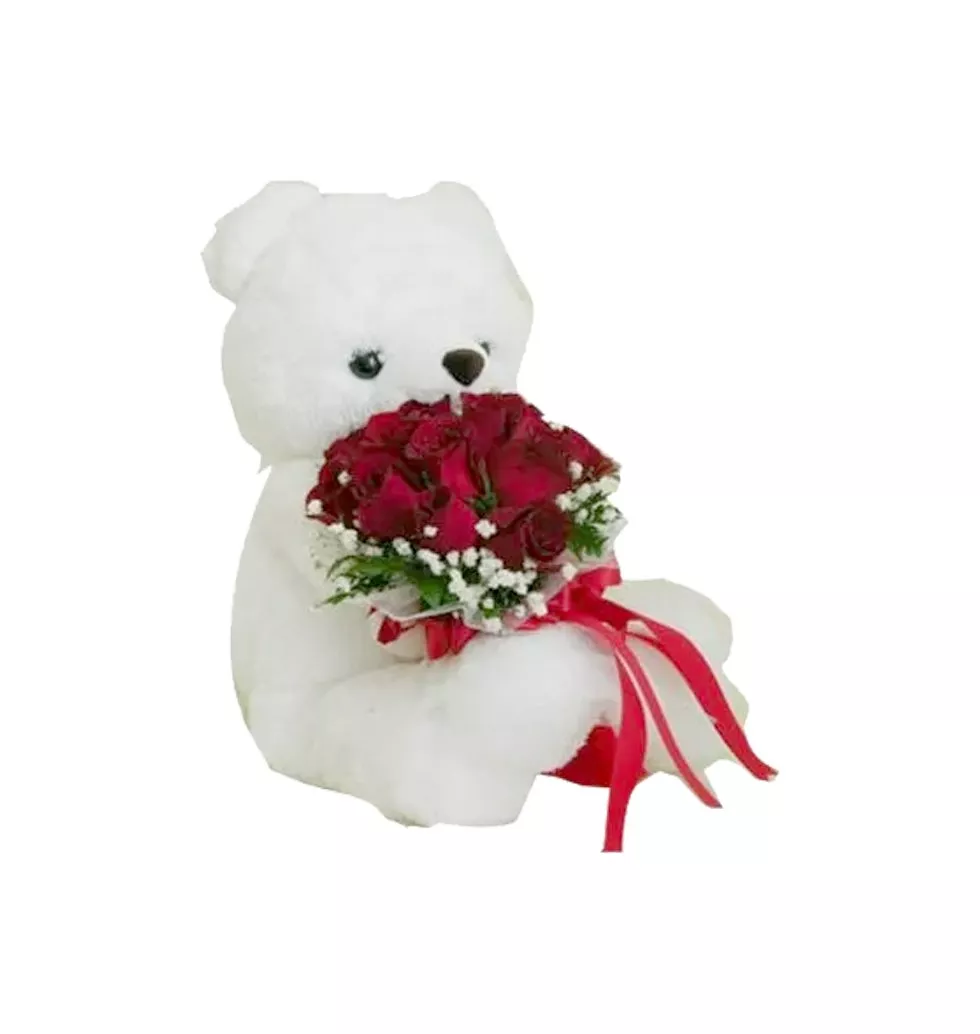 Red Roses On Teddy Bear