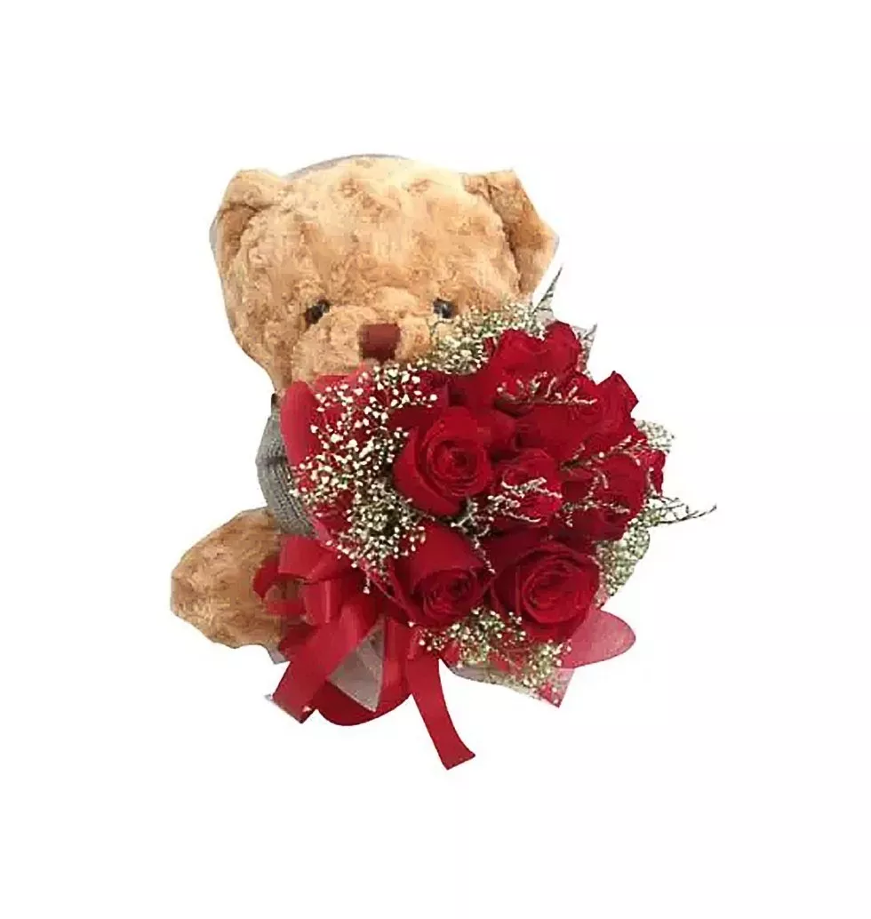 Teddy Bear Plus Red Roses